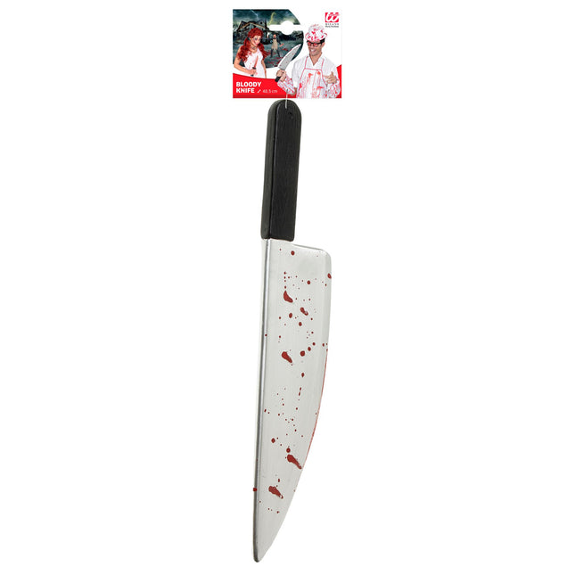 Fałszywy nóż na Halloween Krew 48 cm
