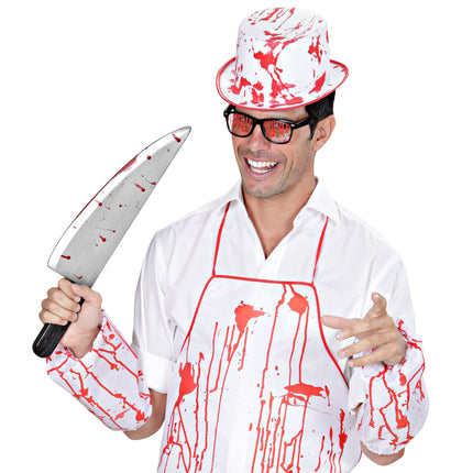 Fałszywy nóż na Halloween Krew 48 cm