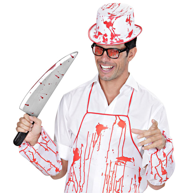 Fałszywy nóż na Halloween Krew 48 cm