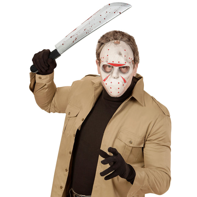 Halloweenowy sztuczny nóż z krwią 54 cm