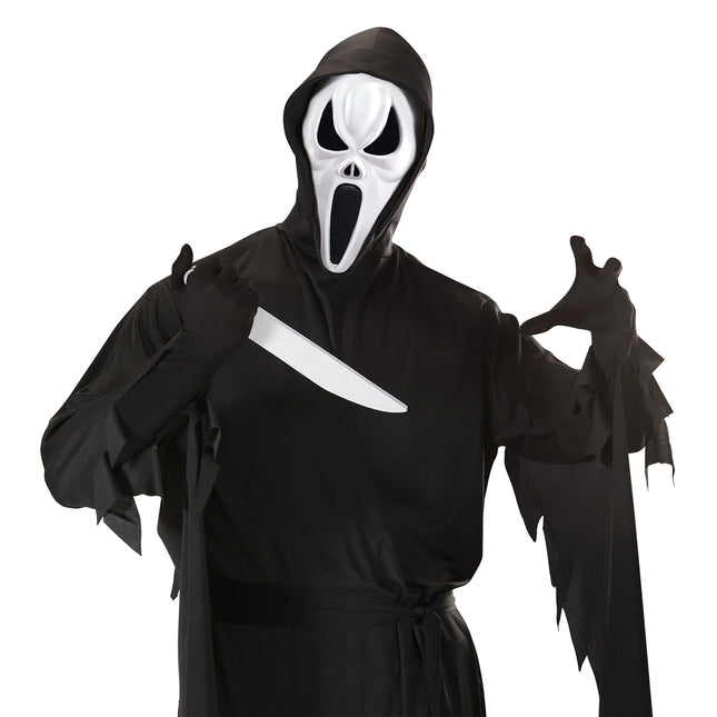 Fałszywy nóż na Halloween srebrny 34 cm