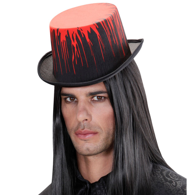 Kapelusz na Halloween czarny ociekający krwią