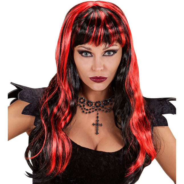 Peruka na Halloween czerwono czarna