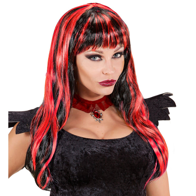 Peruka na Halloween czerwono czarna