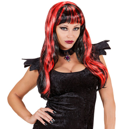 Peruka na Halloween czerwono czarna