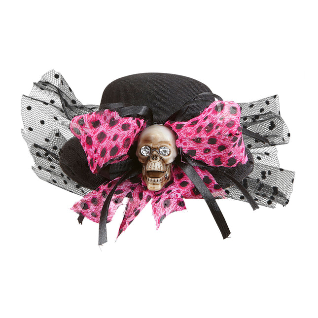 Halloweenowy kapelusz czaszka z kokardą