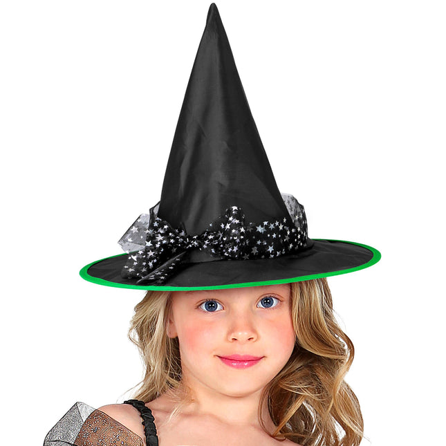 Halloweenowy kapelusz czarownicy Czarne srebrne gwiazdki