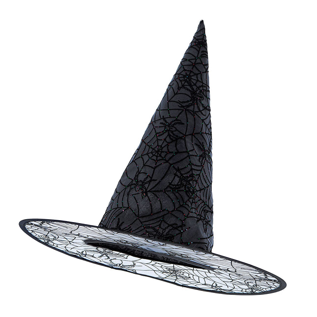 Kapelusz czarownicy na Halloween z czarnym brokatem
