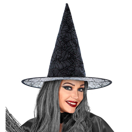 Kapelusz czarownicy na Halloween z czarnym brokatem