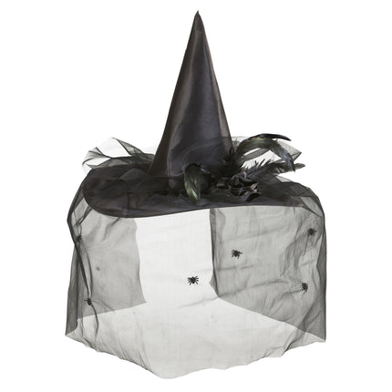 Halloweenowy kapelusz czarownicy Czarny welon