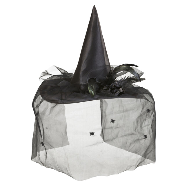 Halloweenowy kapelusz czarownicy Czarny welon