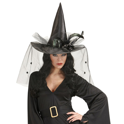 Halloweenowy kapelusz czarownicy Czarny welon