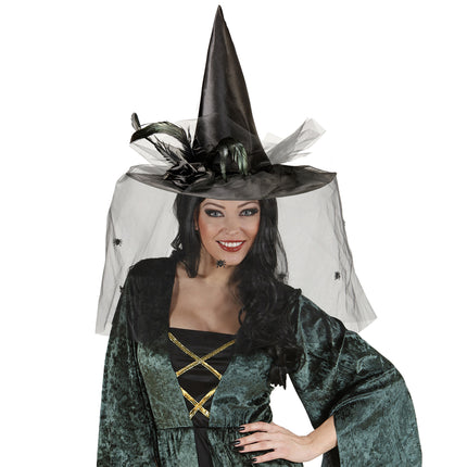 Halloweenowy kapelusz czarownicy Czarny welon