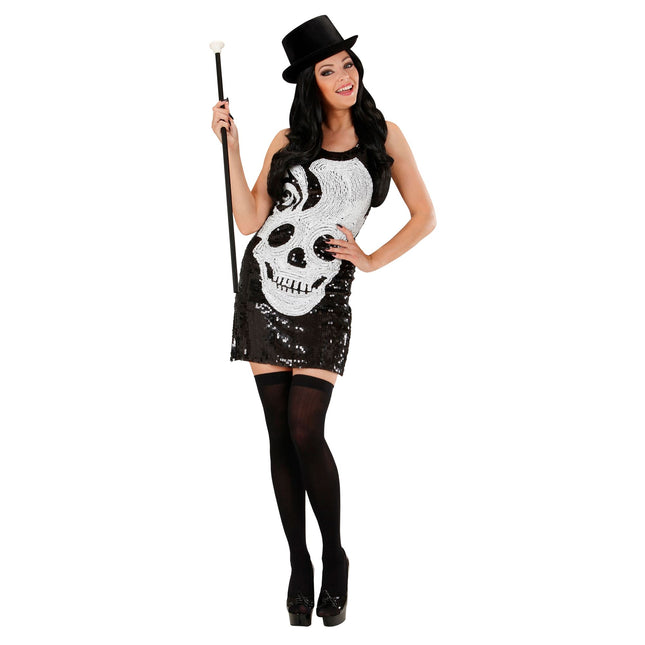 Sukienka na Halloween z cekinami czaszki