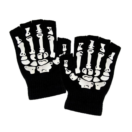 Rękawiczki na Halloween Czarny Biały Szkielet Bez Palców