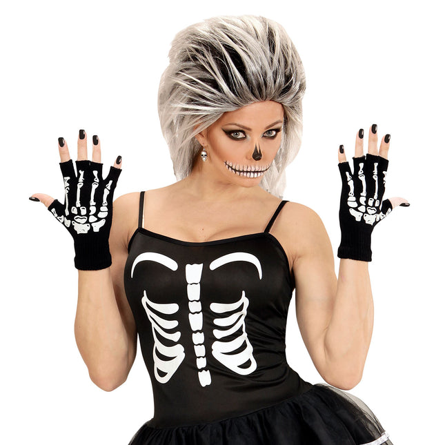 Rękawiczki na Halloween Czarny Biały Szkielet Bez Palców