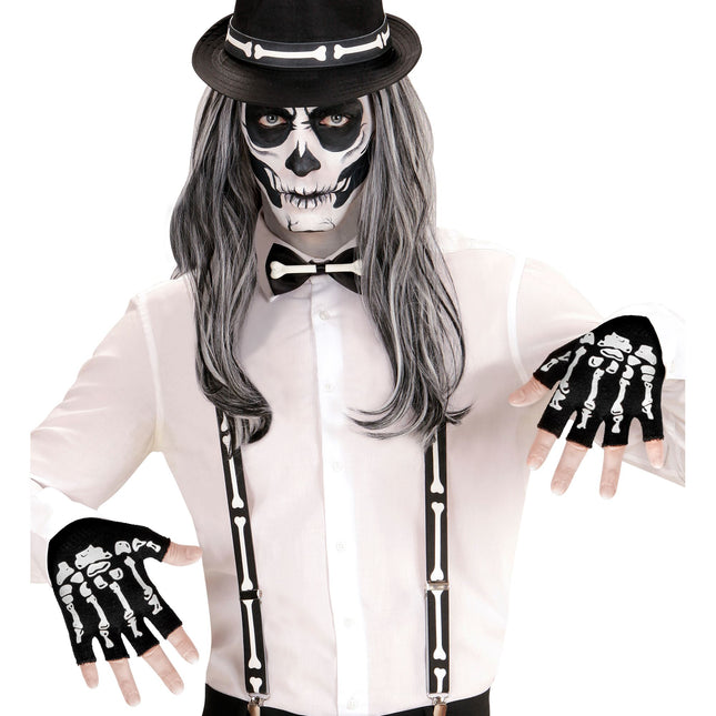 Rękawiczki na Halloween Czarny Biały Szkielet Bez Palców