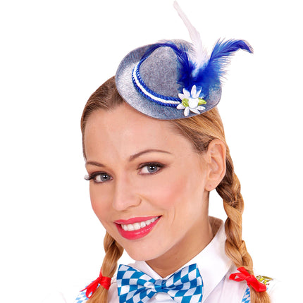 Kapelusz Oktoberfest Tiroler Mini z niebieskimi piórami