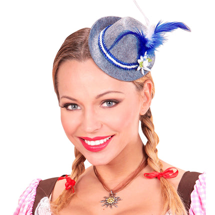 Kapelusz Oktoberfest Tiroler Mini z niebieskimi piórami