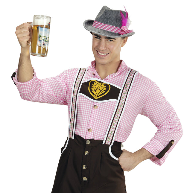 Kapelusz Oktoberfest Tiroler z różowymi piórami