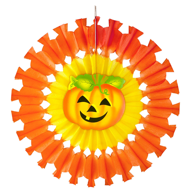 Wachlarze papierowe na Halloween Pomarańczowa dynia 48 cm
