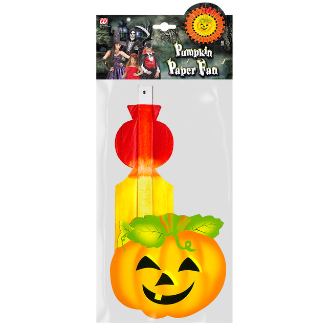 Wachlarze papierowe na Halloween Pomarańczowa dynia 48 cm