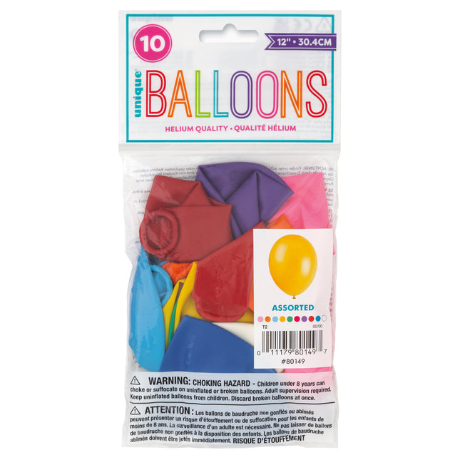 12" Balony lateksowe Premium, 10 sztuk - różne podstawowe