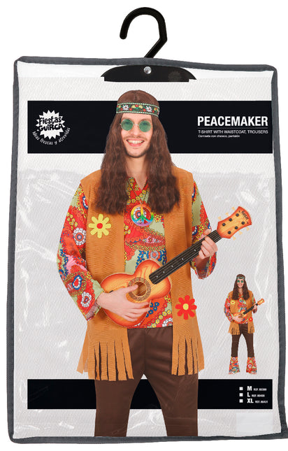 Męski kostium hippie 60S z brązową kamizelką