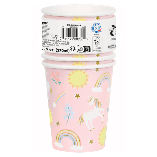 Kubki papierowe Dainty Unicorn 9oz, 8 szt.