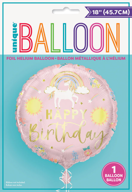Okrągły balon foliowy Dainty Unicorn "Happy Birthday" 18" , w opakowaniu