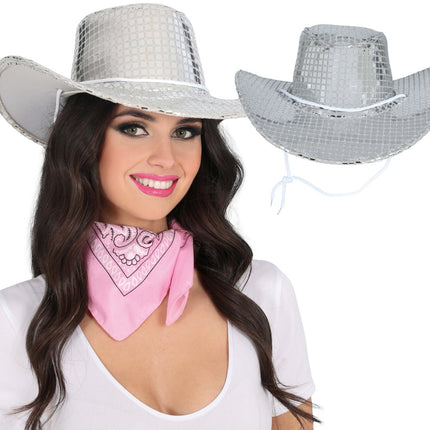 80s silver disco cowboy hat, adult van Fiestas Guirca koop je bij Partywinkel