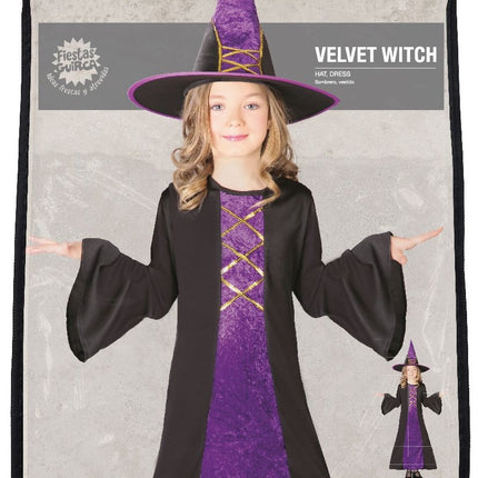 Kostium czarownicy na Halloween dla dziecka aksamitny