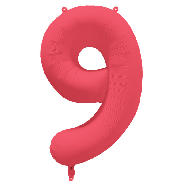 Balon z figurką na 9 lat czerwony neonowy pusty 86 cm