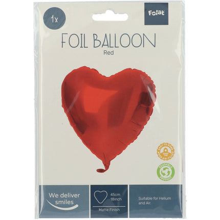 Folieballon Hartvormig Rood Metallic Mat - 45 cm