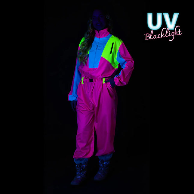 Różowy damski kombinezon narciarski Uv Blacklight