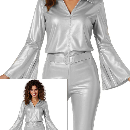Kombinezon dyskotekowy damski 3-częściowy srebrny
