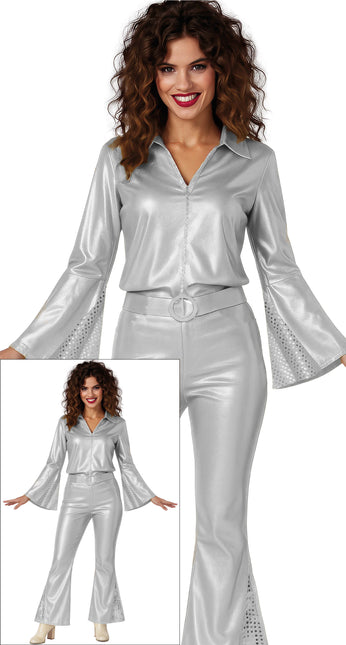 Kombinezon dyskotekowy damski 3-częściowy srebrny