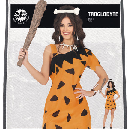 Sukienka jaskiniowca czarno-pomarańczowa damska