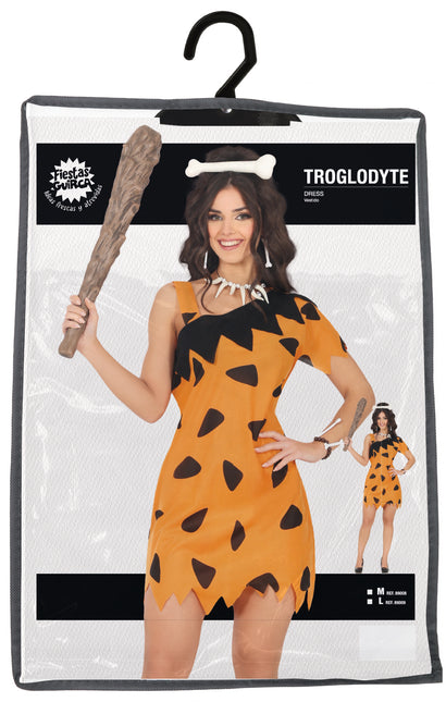 Sukienka jaskiniowca czarno-pomarańczowa damska