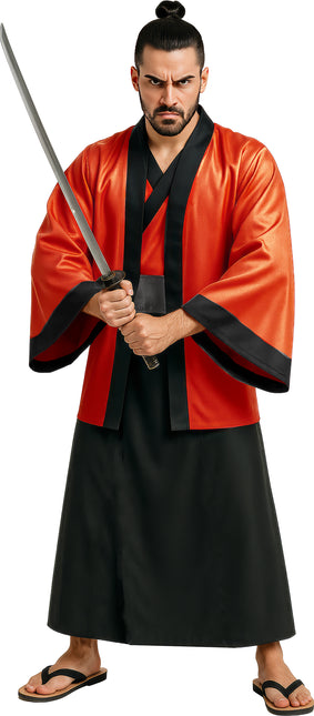 Czerwono czarne kimono męskie 3-częściowe