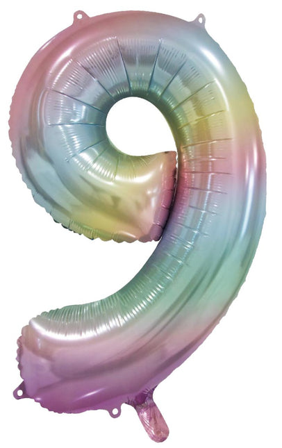 9 Jaar Helium Ballon Regenboog Pastel Leeg 86cm - Partywinkel - 5712735038467