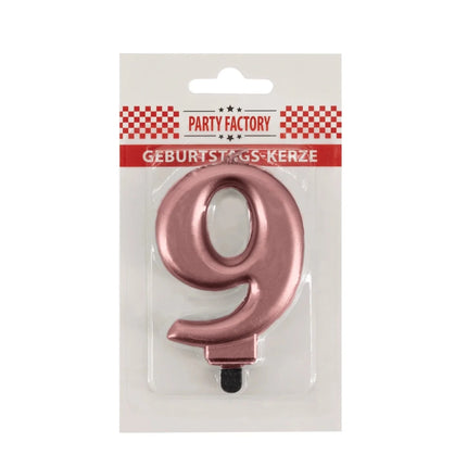 9 Jaar Kaars Roze Metellic 7cm van VDV Benefit koop je bij Partywinkel
