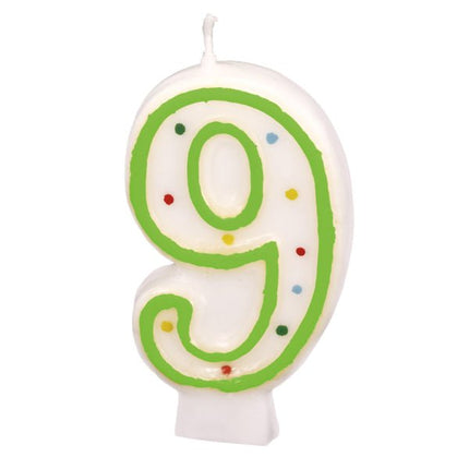 9 Kaars Groen Stippen 7cm van Riethmueller koop je bij Partywinkel