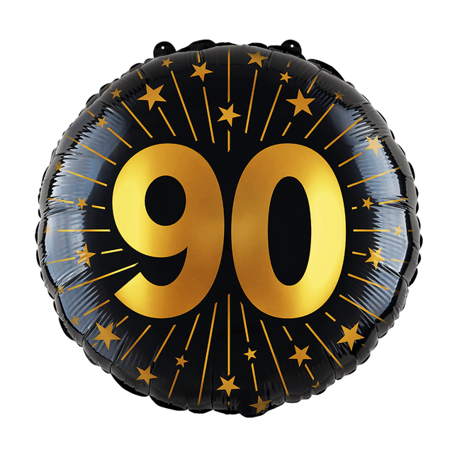 90 Jaar Helium Ballon Zwart Goud Leeg 45cm van WeFiesta koop je bij Partywinkel