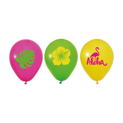 Balony z motywem Hawajów, kolorowe, „Aloha”, 30 cm, 6 szt.