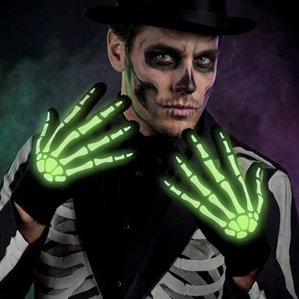 Rękawiczki na Halloween – czarne i białe, z motywem szkieletu, świecące w ciemności