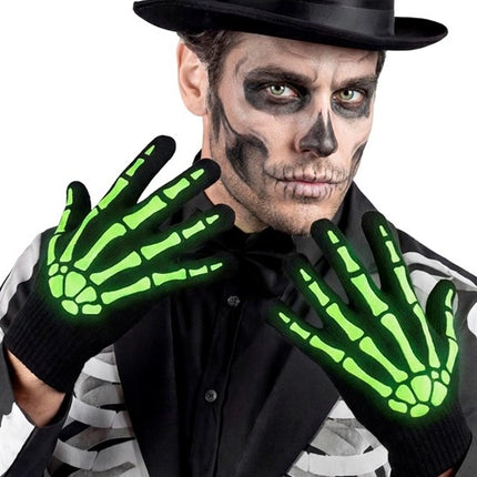 Rękawiczki na Halloween – czarne i białe, z motywem szkieletu, świecące w ciemności