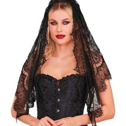 Czarna koronkowa chusta na Halloween