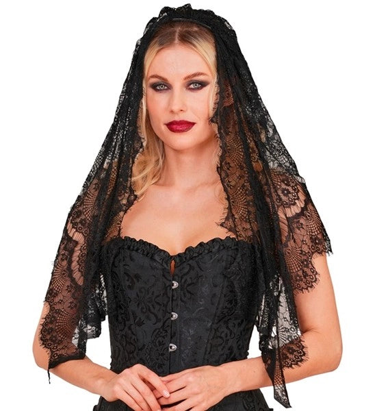 Czarna koronkowa chusta na Halloween