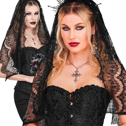 Czarna koronkowa chusta na Halloween